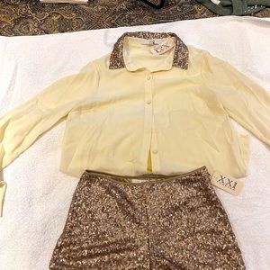 Gold color sequins shorts with a matching blouse size small